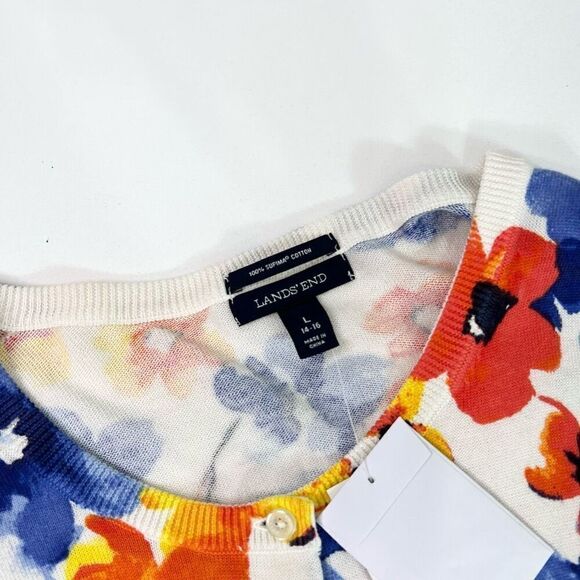 Lands' End Sweater Womens Large Multicolor Supima Cotton Floral Cardigan NWT - Picture 5 of 10